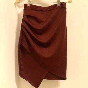 Ruched Asymmetrical Skirt - Maroon/Burgundy